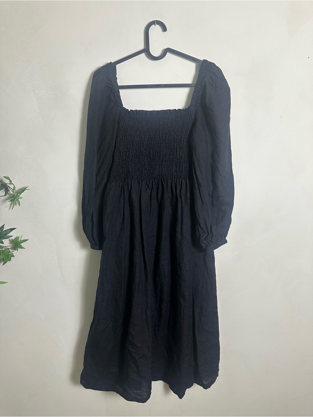 J. Crew Factory Black Smocked Midi Dress